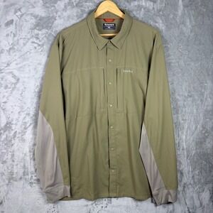 Simms Fishing Shirt XXL Ripstop Long Sleeve Green Mens Snap Utility Outdoor Top